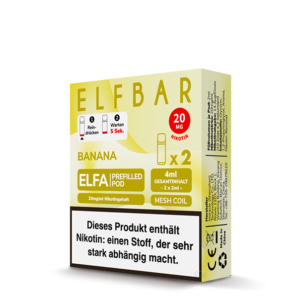 Elfbar ELFA Banana Prefilled Pod mit cremigem Bananen-Geschmack in gelber Verpackung