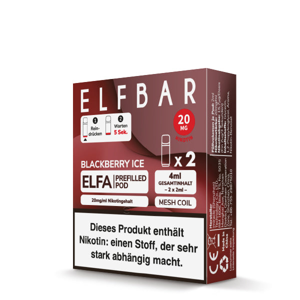 Elfbar ELFA Blackberry Ice Einweg-Pod mit eisigem Brombeer-Geschmack, Close-up