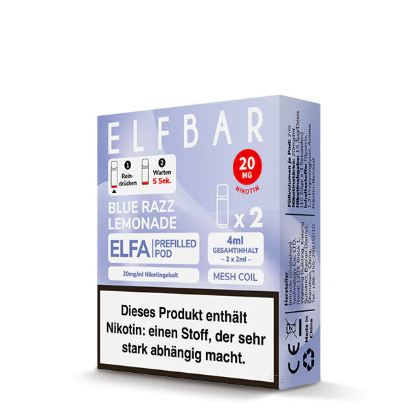Elfbar ELFA Blue Razz Lemonade Prefilled Pod mit Blaubeer-Himbeer-Limonaden-Geschmack in blau-lila Verpackung